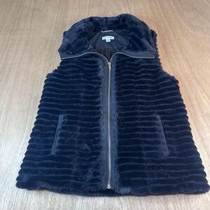Calvin Klein Women’s Faux Fur Vest Black Hooded Zip Front Plush Size Small